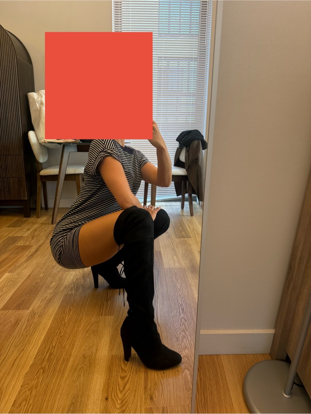 Steve Madden Black “Gorgeous” Over-the-Knee Suede Tie-Back Heel Boots - Picture 6 of 6